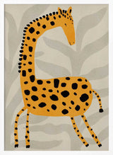 Framed Whimsical Safari Giraffe print displayed in a neutral safari-themed nursery.