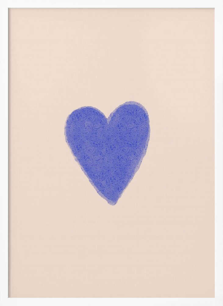 Framed Simple Blue Heart nursery print displayed in a neutral baby room.