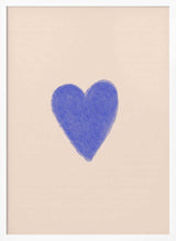 Framed Simple Blue Heart nursery print displayed in a neutral baby room.