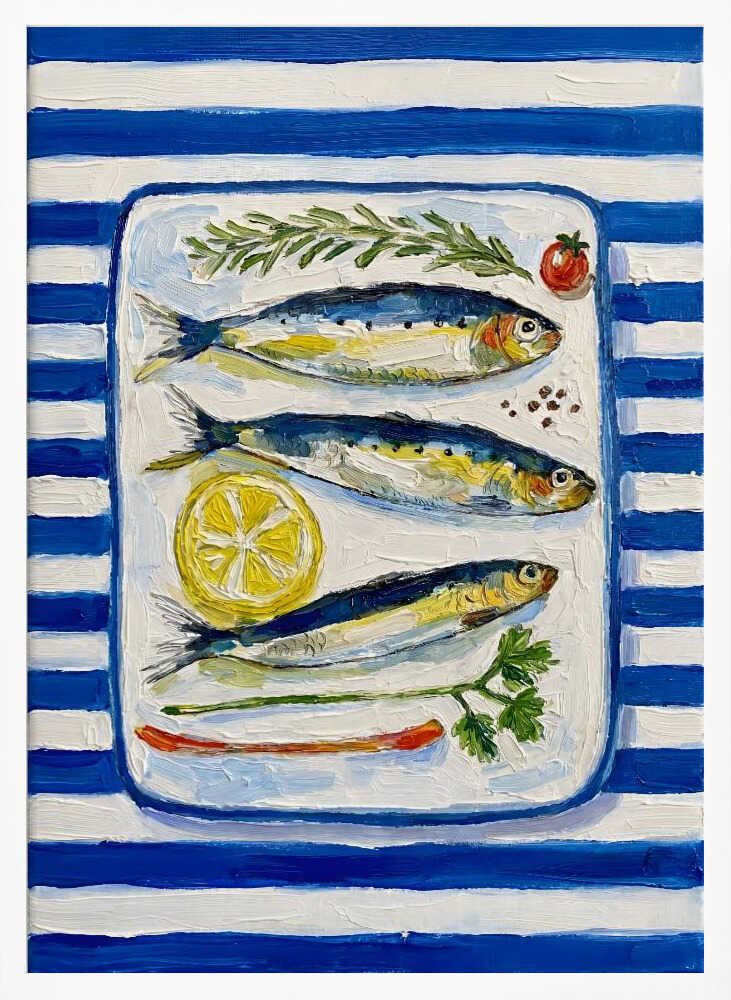 Fresh Sardines Blue Stripes Art Print UK — Landscape Fresh Wall Art — Kitchen — Wall It All Prints