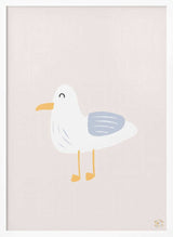 Framed Happy Little Seagull bird nursery print displayed in a coastal nursery.