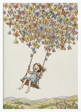 Framed Joyful Butterfly Swing kids wall art print displayed in a playroom setting.