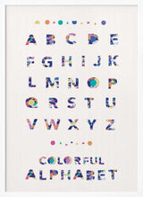 Framed Colorful Abstract Alphabet print displayed in a playroom setting.