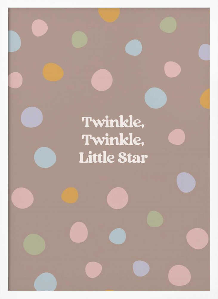 Framed Twinkle Little Star nursery print displayed above a nursing chair.