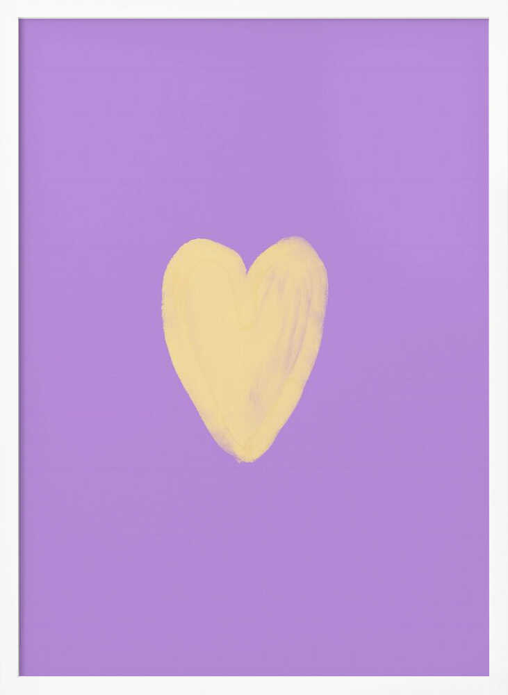 Framed Gentle Yellow Heart nursery print displayed in a minimalist baby room.