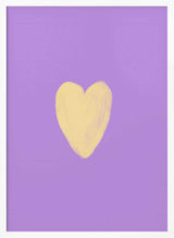 Framed Gentle Yellow Heart nursery print displayed in a minimalist baby room.