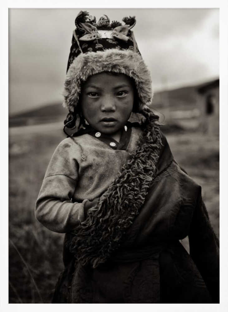 Watchful Child in Fur Art Print UK — Portrait Dark Wall Art — Living Room — Wall It All Prints