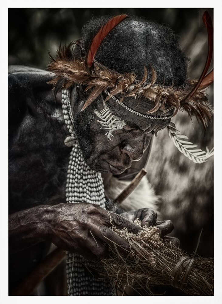 Indigenous Ritual Focus Art Print UK — Dark Moody Dark Wall Art — Living Room — Wall It All Prints
