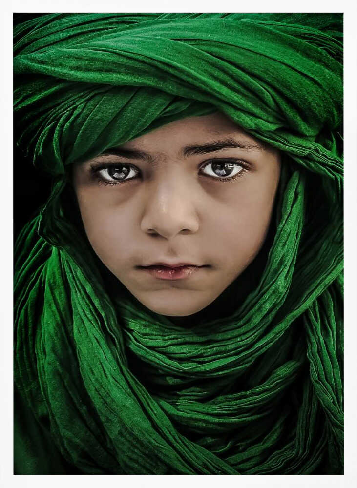 Boy In Green Turban Art Print UK — Dark Moody Vibrant Wall Art — Living Room — Wall It All Prints