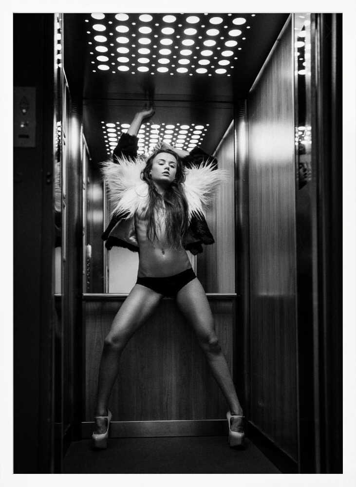 Monochrome Elevator Glamour Art Print UK — Dark Moody Dark Wall Art — Living Room — Wall It All Prints
