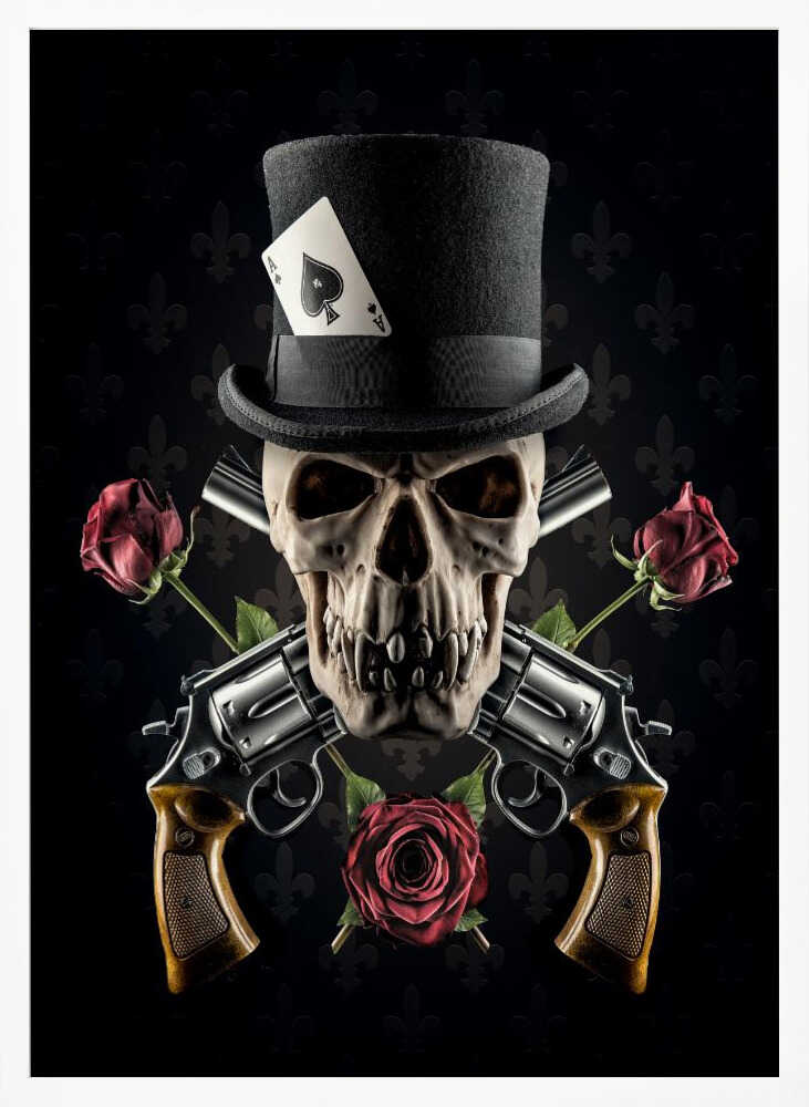 Elegant Gunslinger Skull Art Print UK — Botanical Dark Wall Art — Bathroom — Wall It All Prints