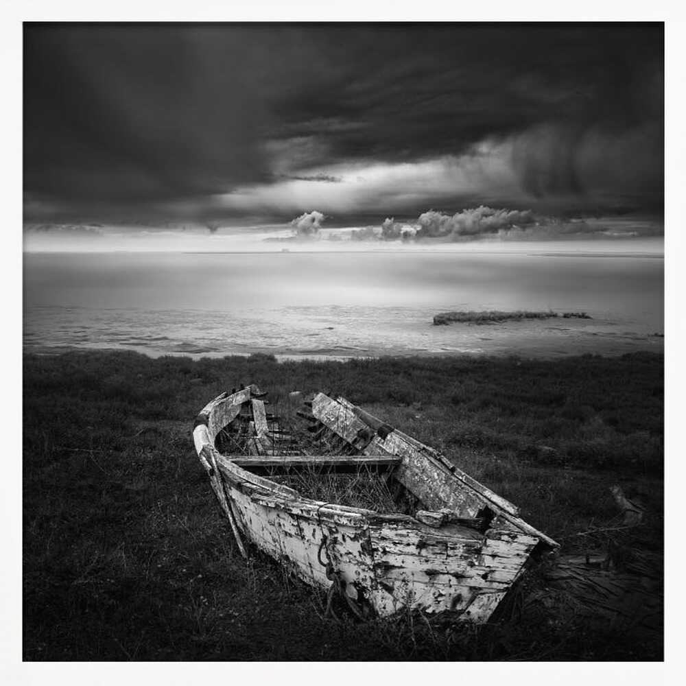 Abandoned Boat Dark Sky Art Print UK — Dark Moody Calm Wall Art — Bedroom — Wall It All Prints