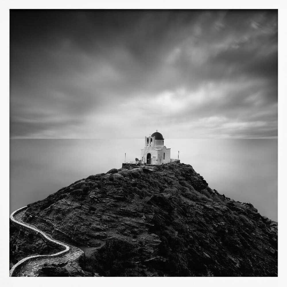 White Church on Cliff Art Print UK — Dark Moody Calm Wall Art — Living Room — Wall It All Prints