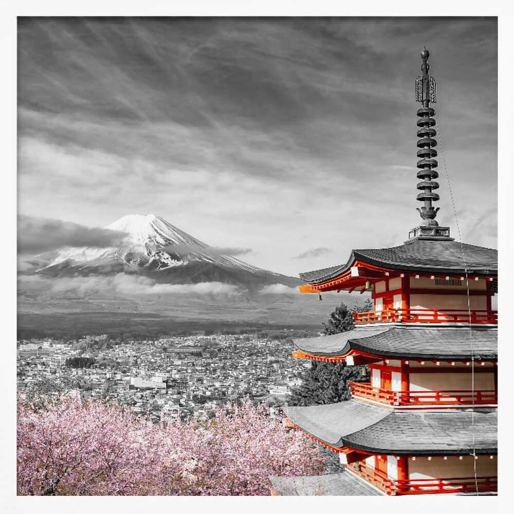 Mount Fuji Pagoda Blossoms Art Print UK — Japanese Calm Wall Art — Living Room — Wall It All Prints