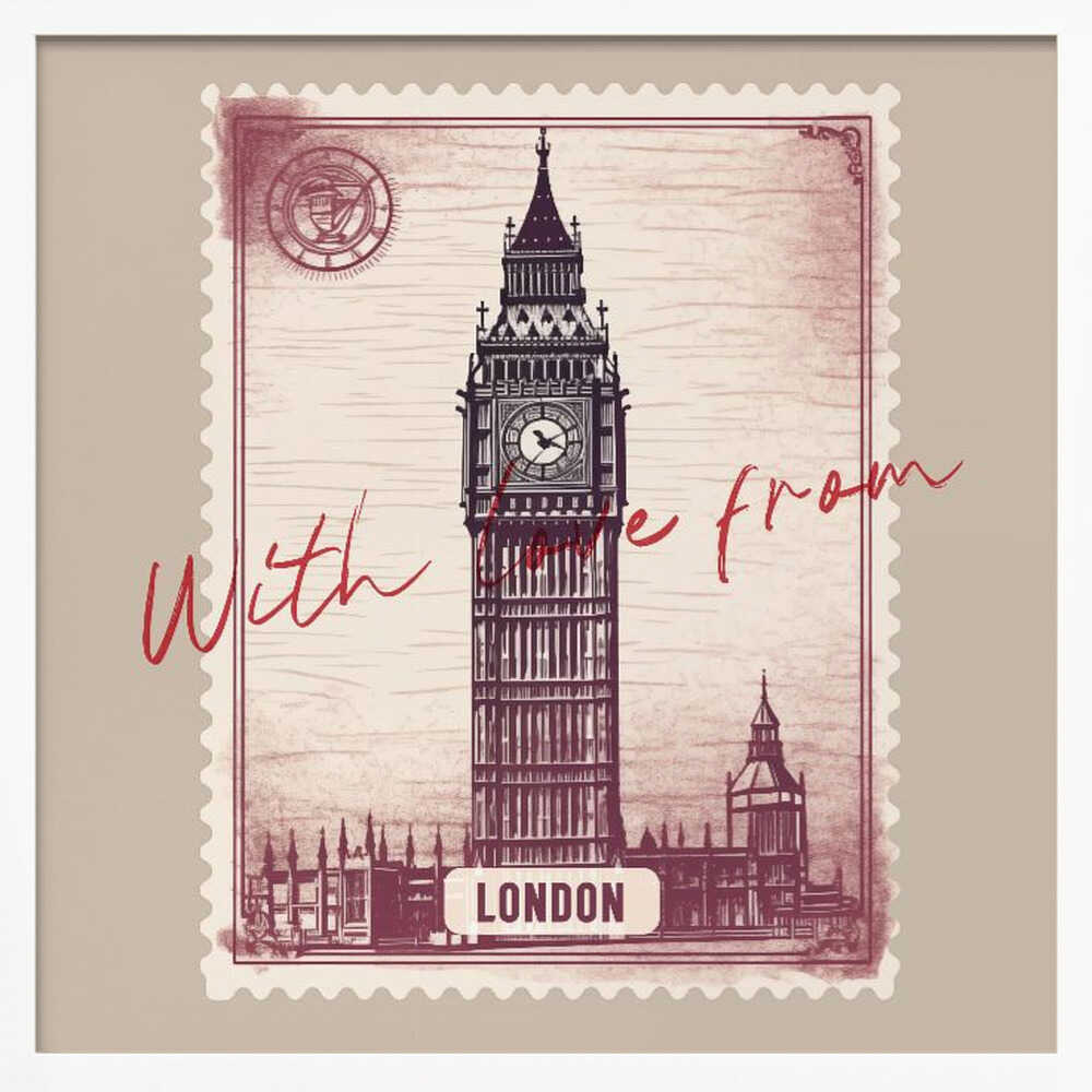London Big Ben Stamp Art Print UK — Vintage Vibrant Wall Art — Living Room — Wall It All Prints