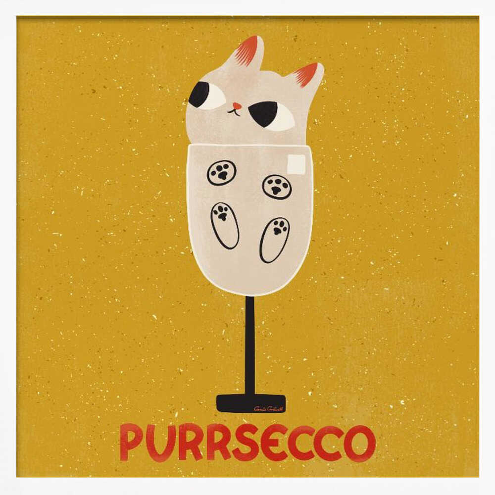 Purrsecco Art Print UK — Animal Vibrant Wall Art — Kitchen — Wall It All Prints