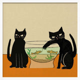 Mischievous Cat And Fish Art Print UK — Botanical Dark Wall Art — Living Room — Wall It All Prints
