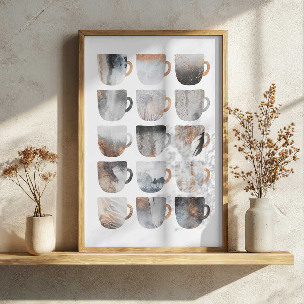 Metallic Abstract Mugs Art Print UK — Abstract Dark Wall Art — Kitchen — Wall It All Prints