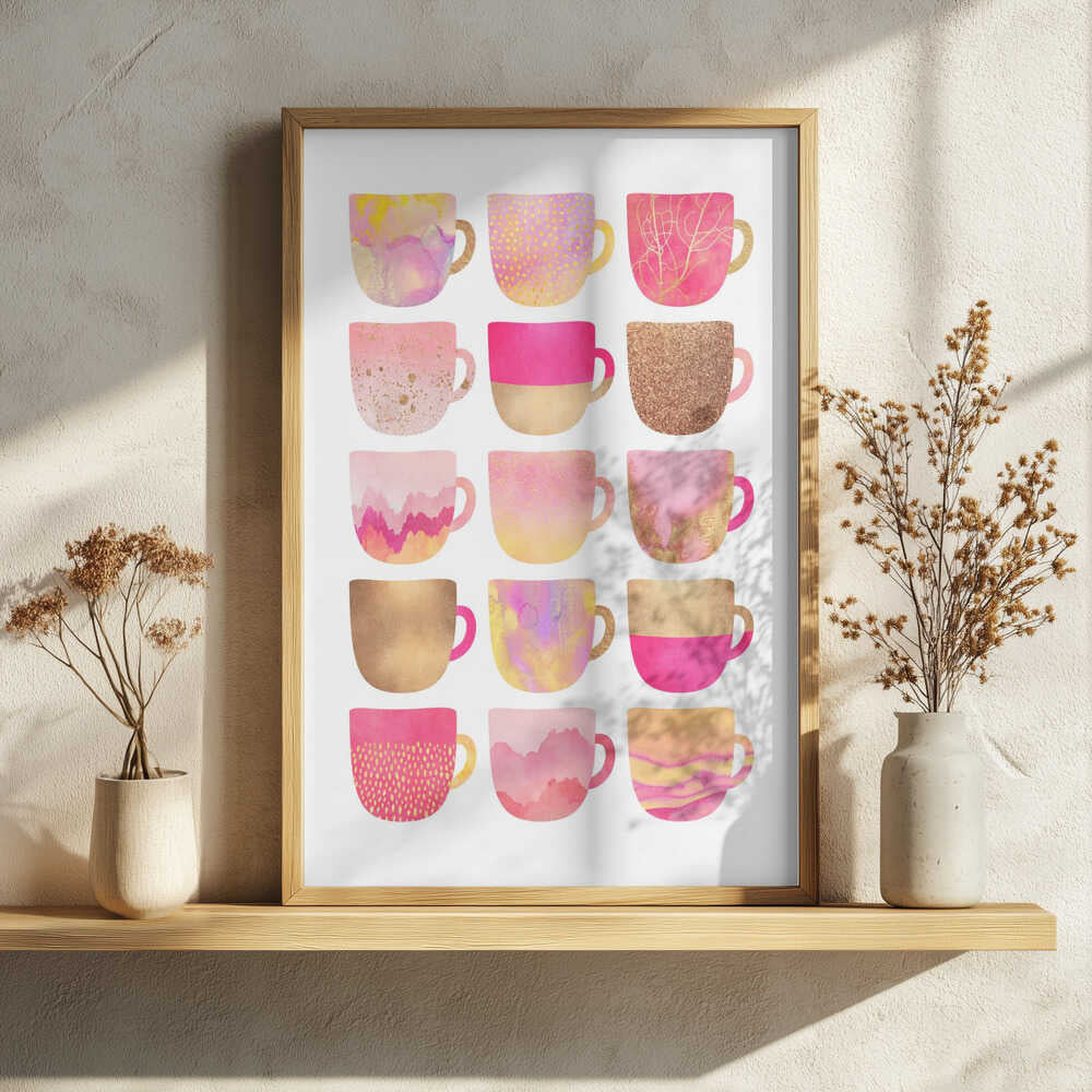 Pink Gold Cup Collection Art Print UK — Abstract Vibrant Wall Art — Kitchen — Wall It All Prints