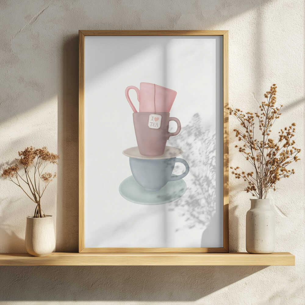 Stacked Tea Cups Art Print UK — Abstract Vibrant Wall Art — Kitchen — Wall It All Prints