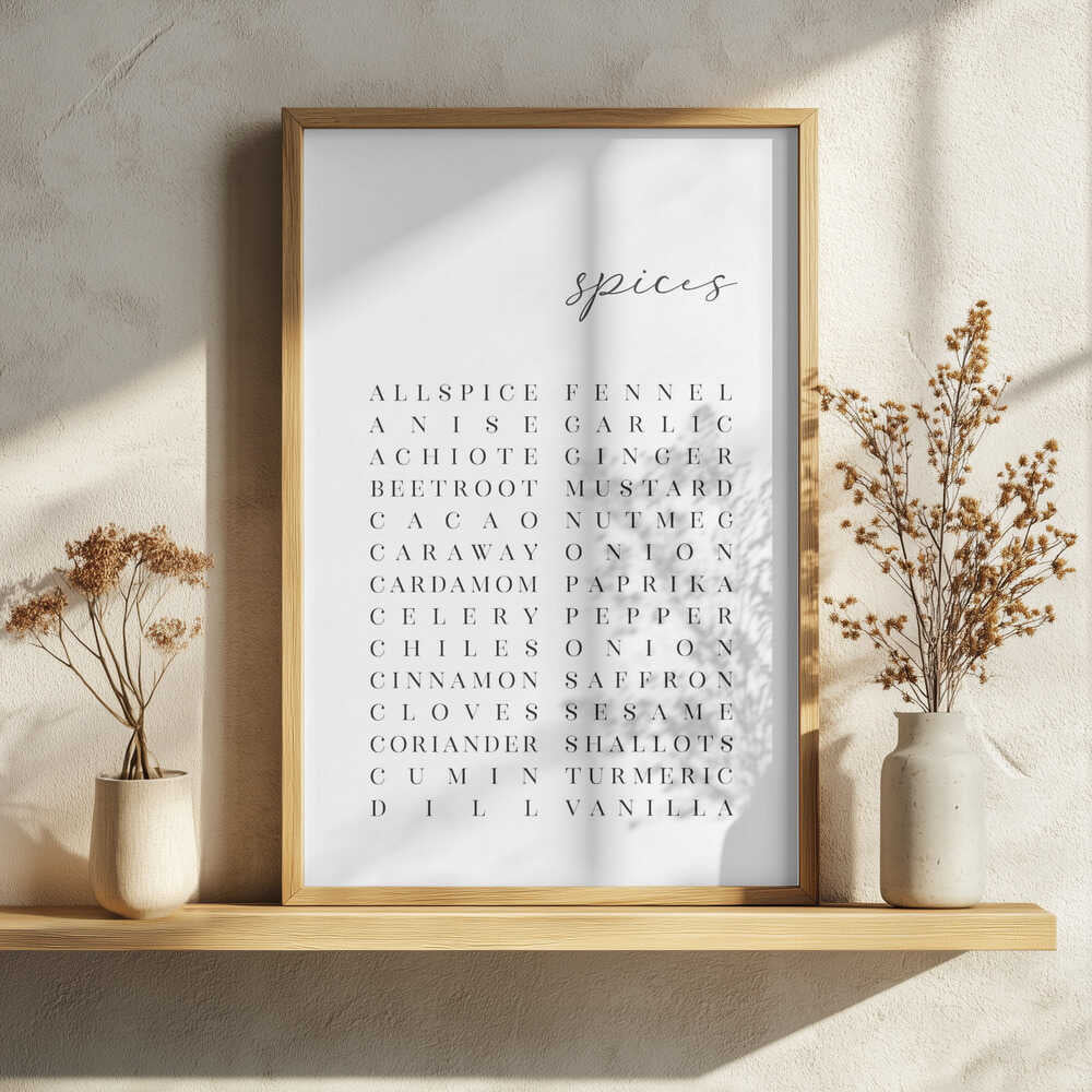 Spices List Typography Art Print UK — Abstract Vibrant Wall Art — Kitchen — Wall It All Prints