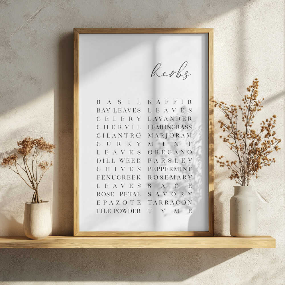 Elegant Herbs List Art Print UK — Abstract Vibrant Wall Art — Kitchen — Wall It All Prints