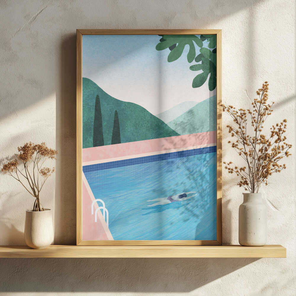 Serene Mountain Swim Art Print UK — Portrait Vibrant Wall Art — Living Room — Wall It All Prints
