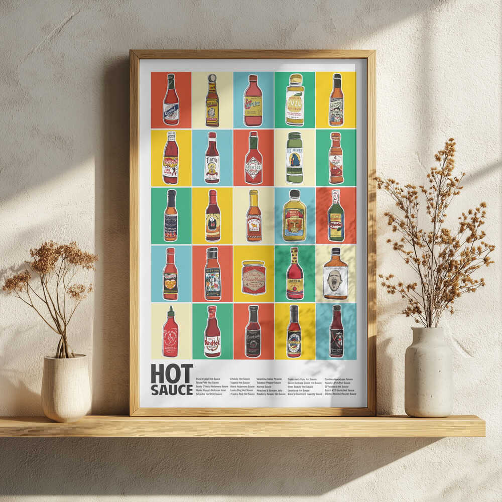 Colorful Hot Sauces Art Print UK — Food Vibrant Wall Art — Kitchen — Wall It All Prints