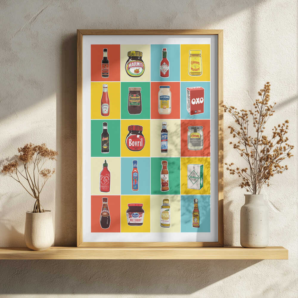 Classic Condiment Collection Art Print UK — Food Vibrant Wall Art — Kitchen — Wall It All Prints