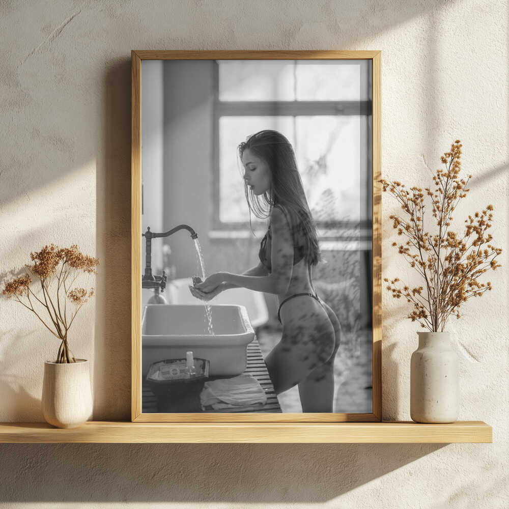 Sensual Woman at Sink Art Print UK — Dark Moody Dark Wall Art — Bathroom — Wall It All Prints