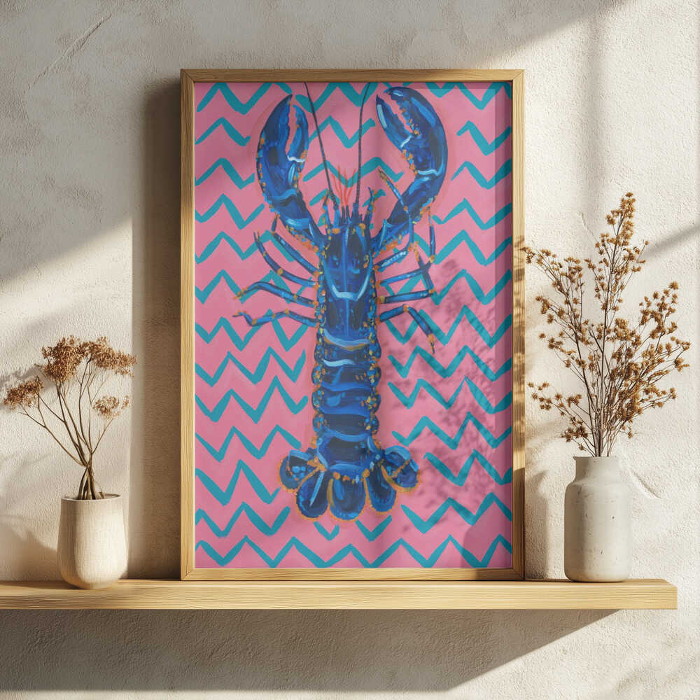 Vibrant Blue Lobster Chevron Art Print UK — Abstract Vibrant Wall Art — Kitchen — Wall It All Prints