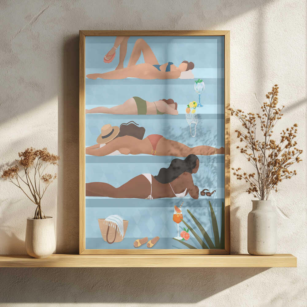 Ladies by the pool Art Print UK — Portrait Vibrant Wall Art — Living Room — Wall It All Prints