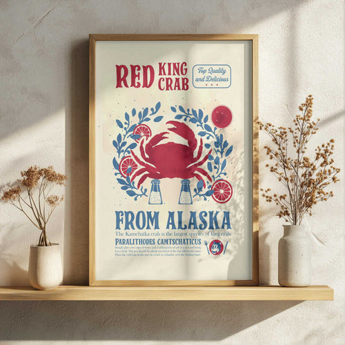 Alaskan Red King Crab Art Print UK — Vintage Vibrant Wall Art — Kitchen — Wall It All Prints