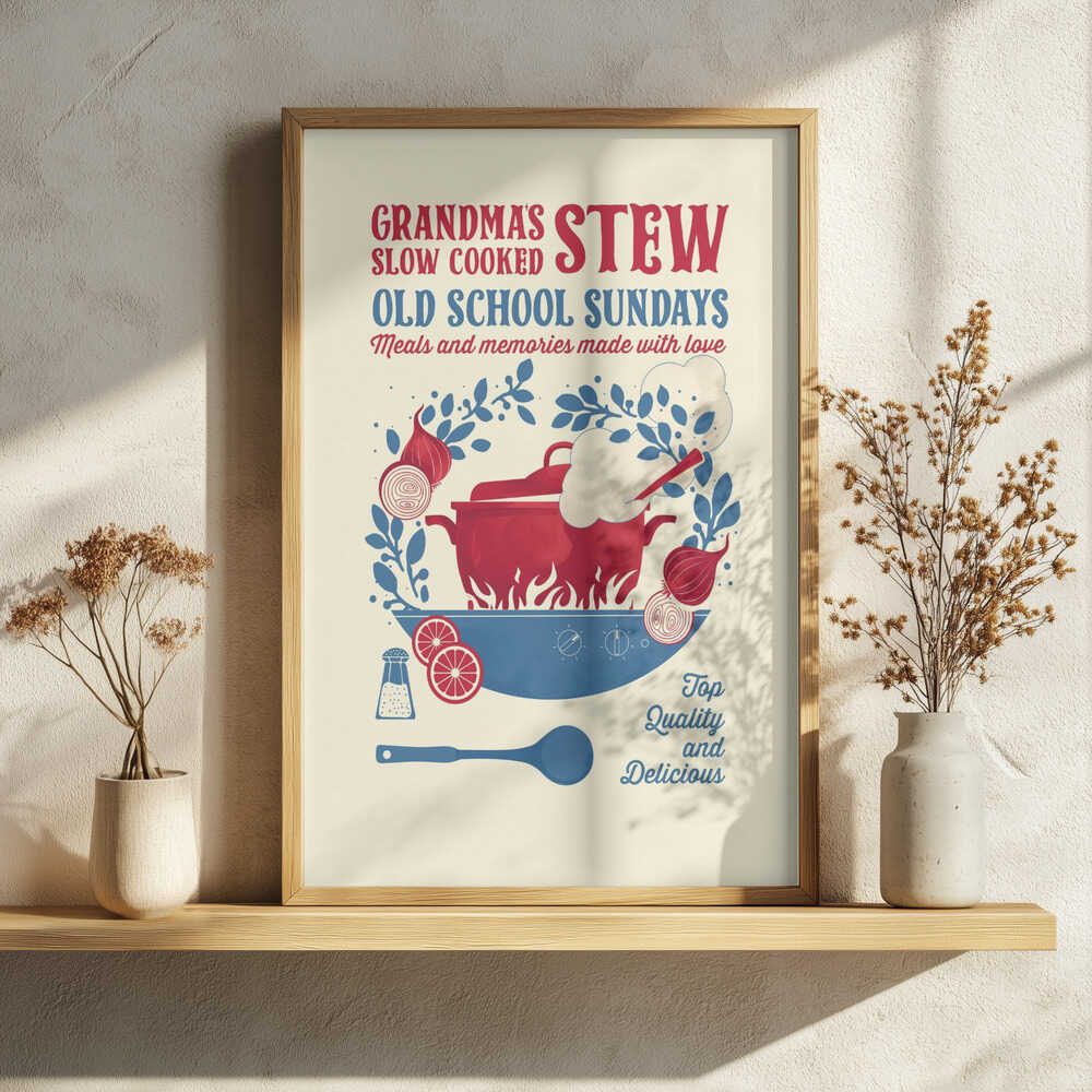 Grandma's Slow Cooked Stew Art Print UK — Vintage Vibrant Wall Art — Kitchen — Wall It All Prints