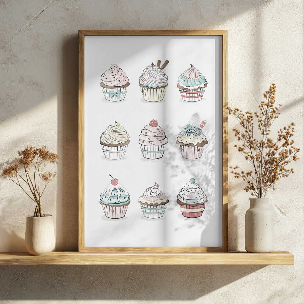 Pastel Cupcake Delights Art Print UK — Food Calm Wall Art — Kitchen — Wall It All Prints