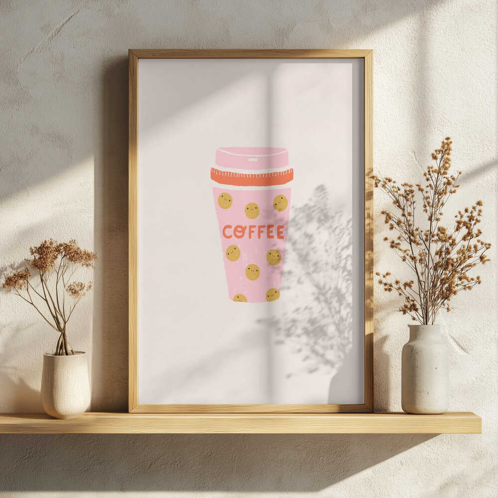 Happy Pink Coffee Cup Art Print UK — Food Vibrant Wall Art — Kitchen — Wall It All Prints