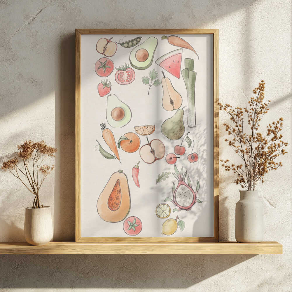 Colorful Healthy Produce Art Print UK — Animal Vibrant Wall Art — Kitchen — Wall It All Prints