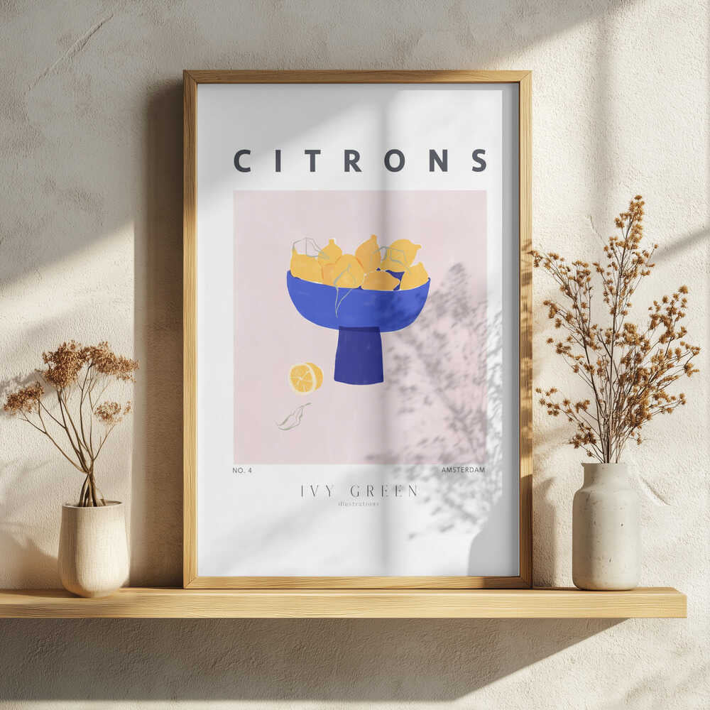 Vibrant Lemons Blue Bowl Art Print UK — Abstract Vibrant Wall Art — Kitchen — Wall It All Prints