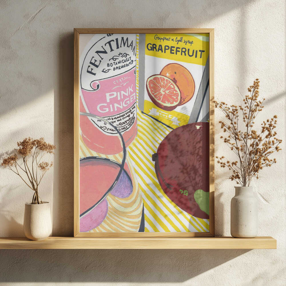 Pink Ginger and Grapefruit Art Print UK — Abstract Vibrant Wall Art — Kitchen — Wall It All Prints