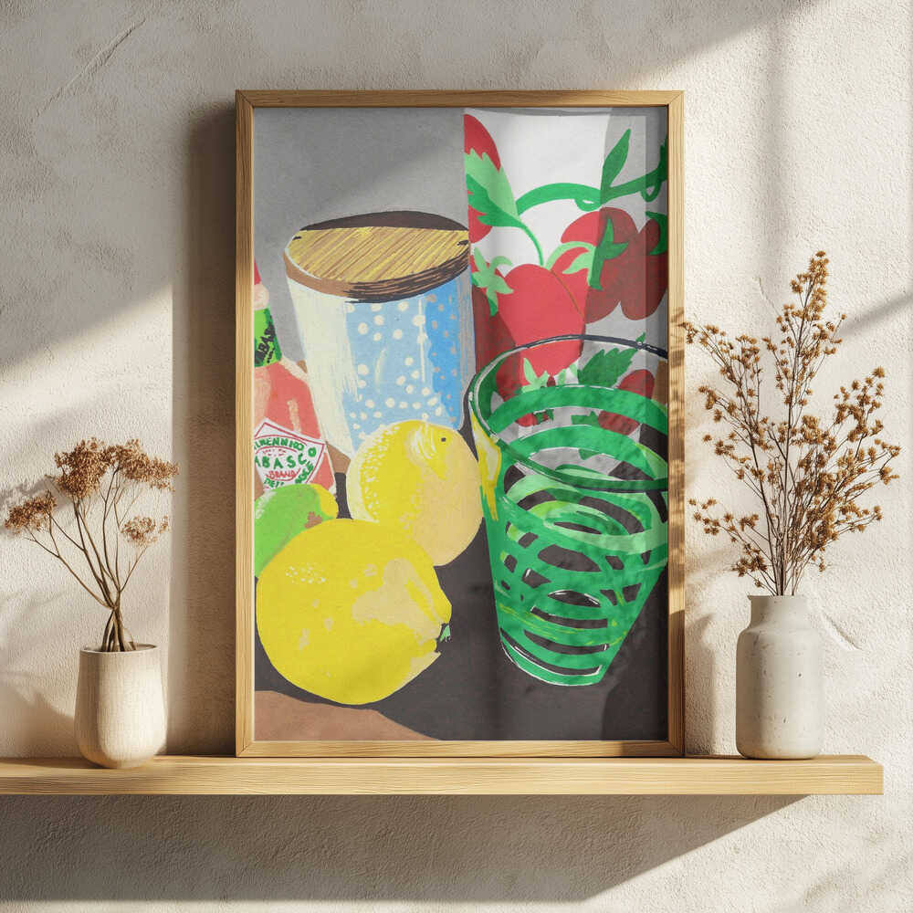 Lemons Green Glass Still Life Art Print UK — Food Vibrant Wall Art — Kitchen — Wall It All Prints