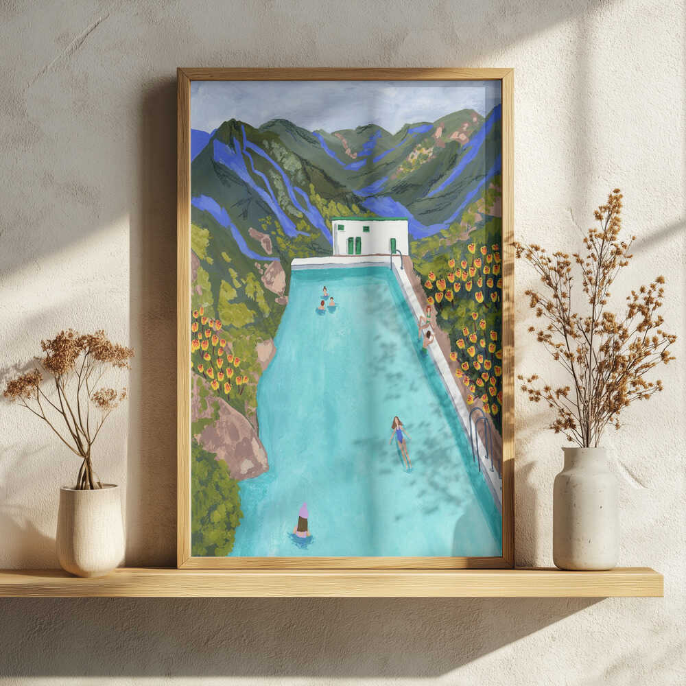 Mountain Pool Retreat Art Print UK — Botanical Vibrant Wall Art — Living Room — Wall It All Prints