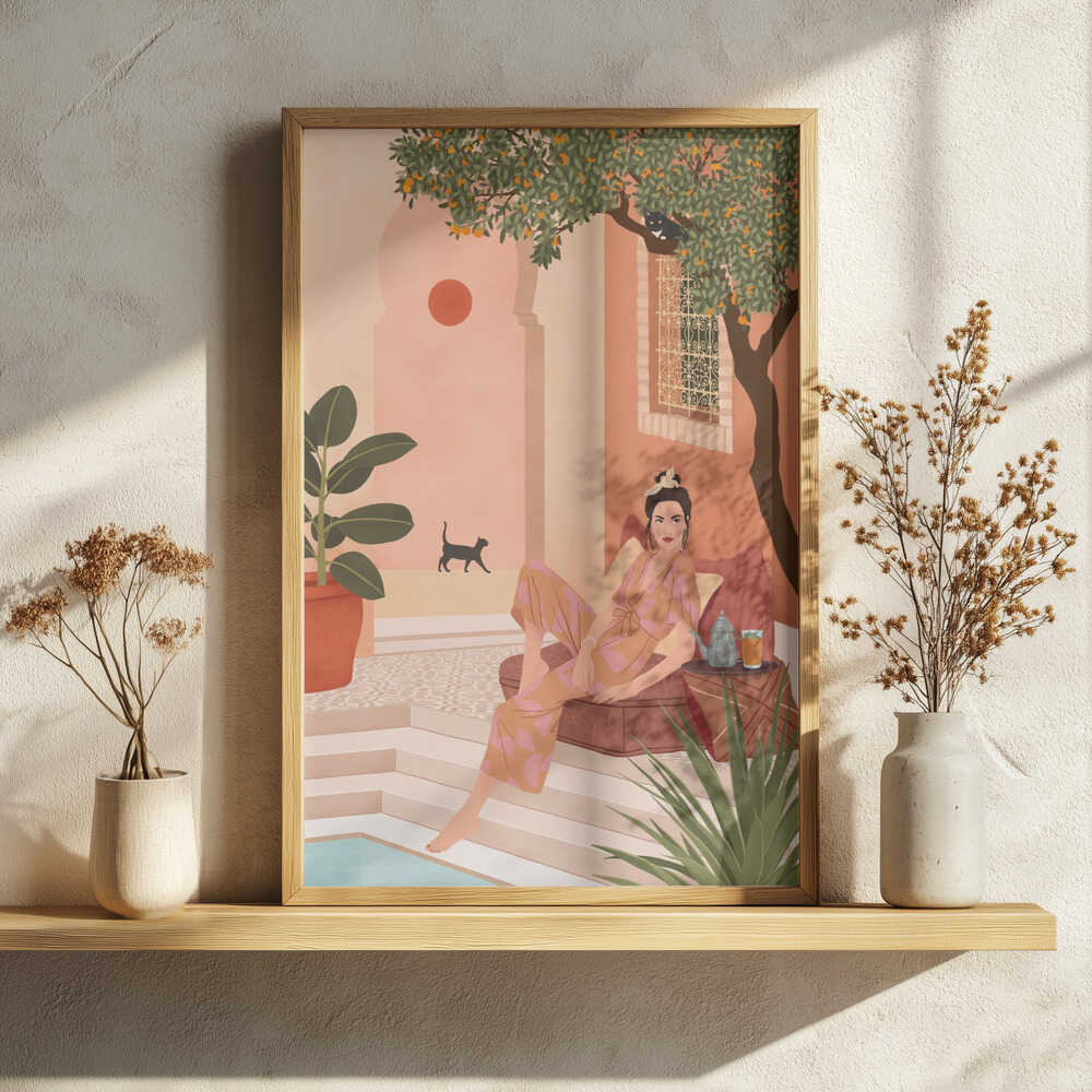 Moroccan Courtyard Relax Art Print UK — Botanical Vibrant Wall Art — Living Room — Wall It All Prints