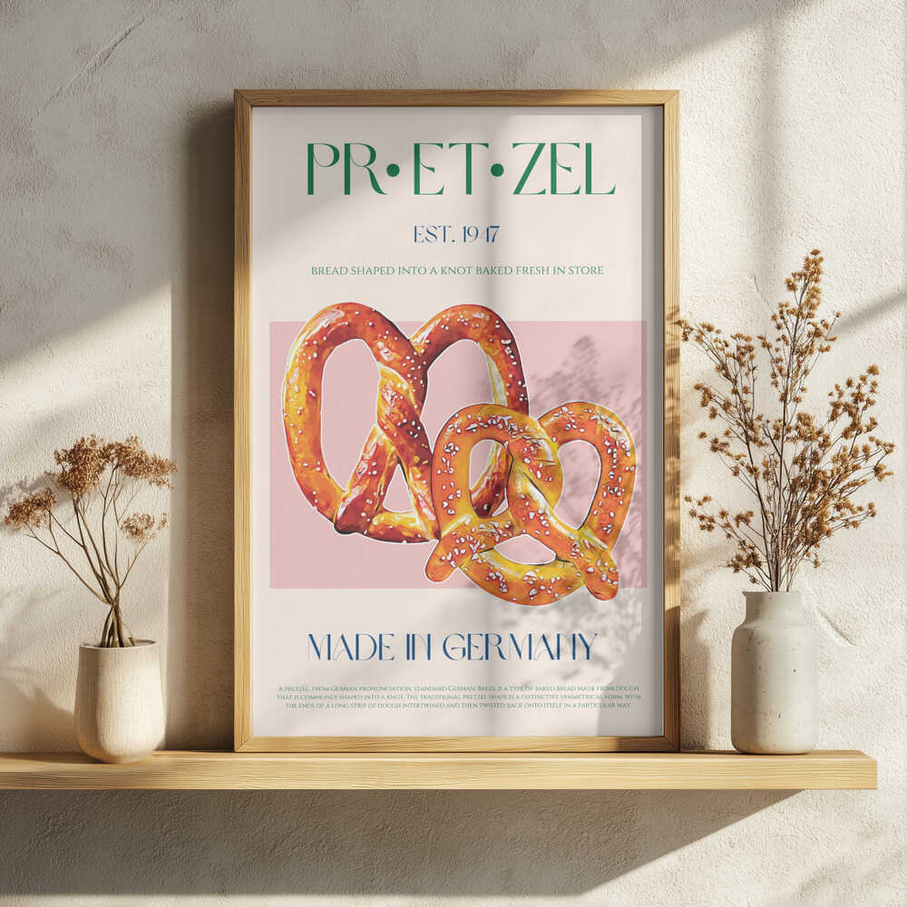 Golden German Pretzels Art Print UK — Vintage Vibrant Wall Art — Kitchen — Wall It All Prints