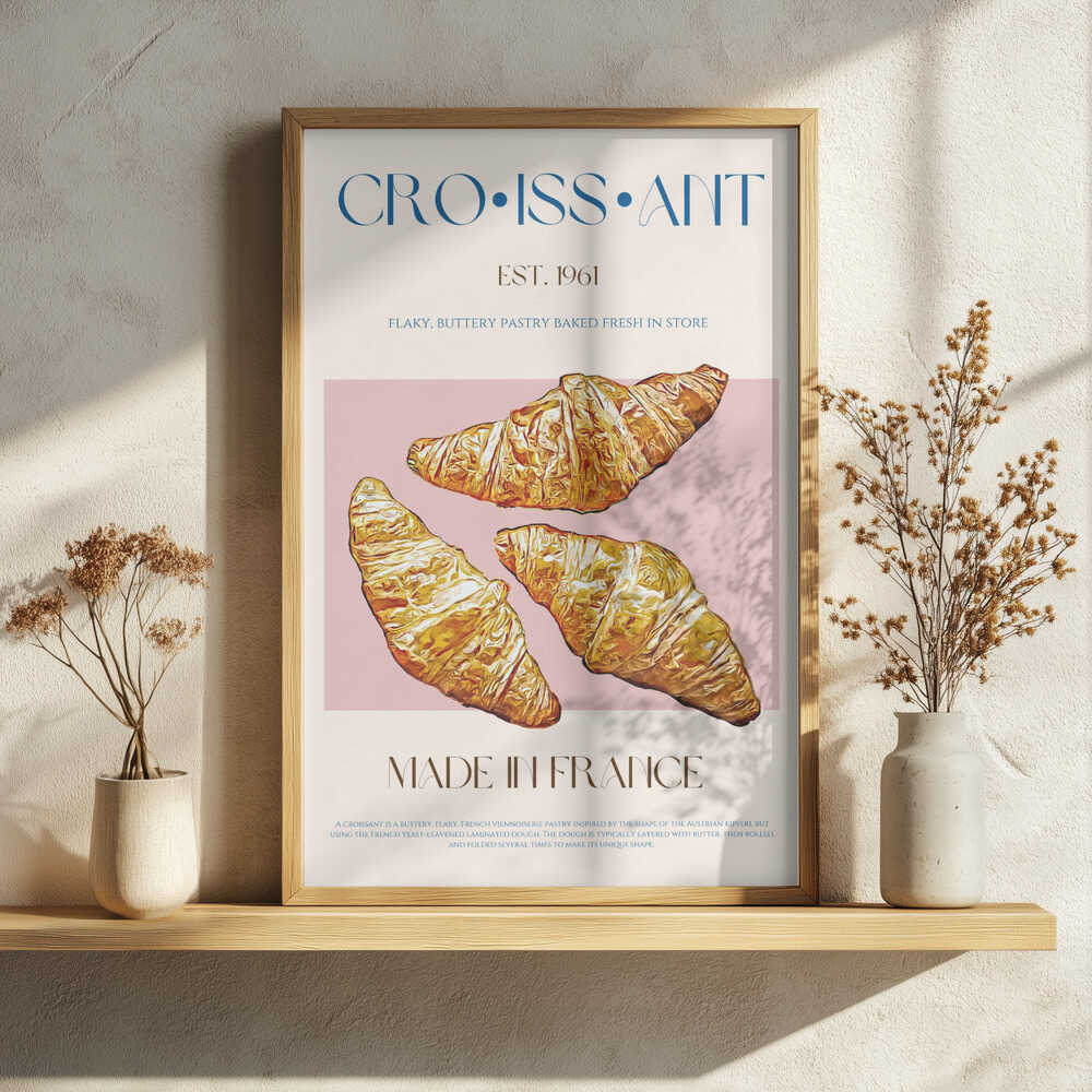 Golden French Croissants Art Print UK — Vintage Vibrant Wall Art — Kitchen — Wall It All Prints