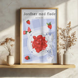 Jordbær Med Fløde Art Print UK — Food Vibrant Wall Art — Kitchen — Wall It All Prints