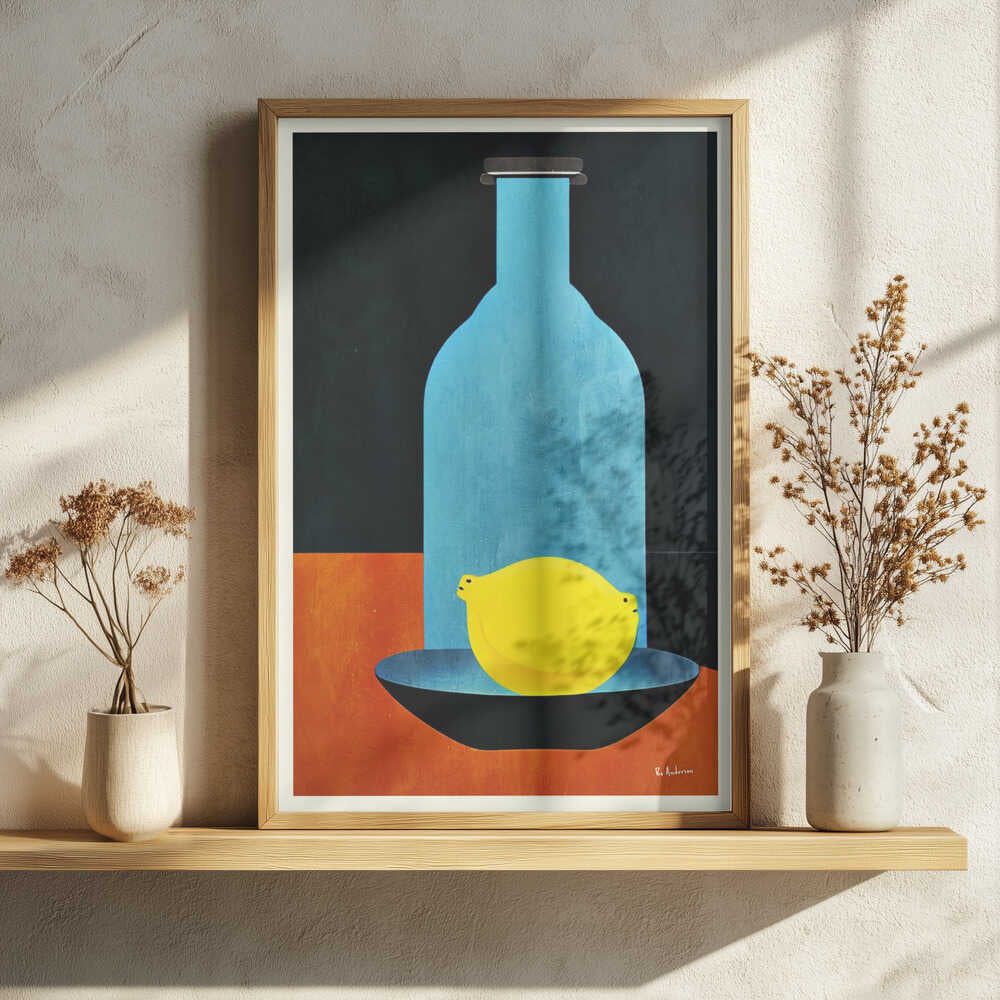 Blue Bottle Yellow Lemon Art Print UK — Food Vibrant Wall Art — Kitchen — Wall It All Prints