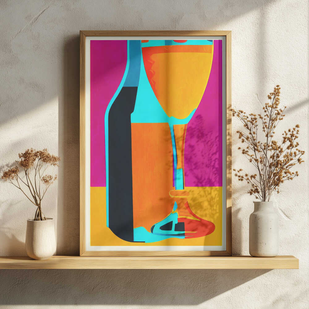 Vibrant Wine Glass Bottle Art Print UK — Food Vibrant Wall Art — Kitchen — Wall It All Prints