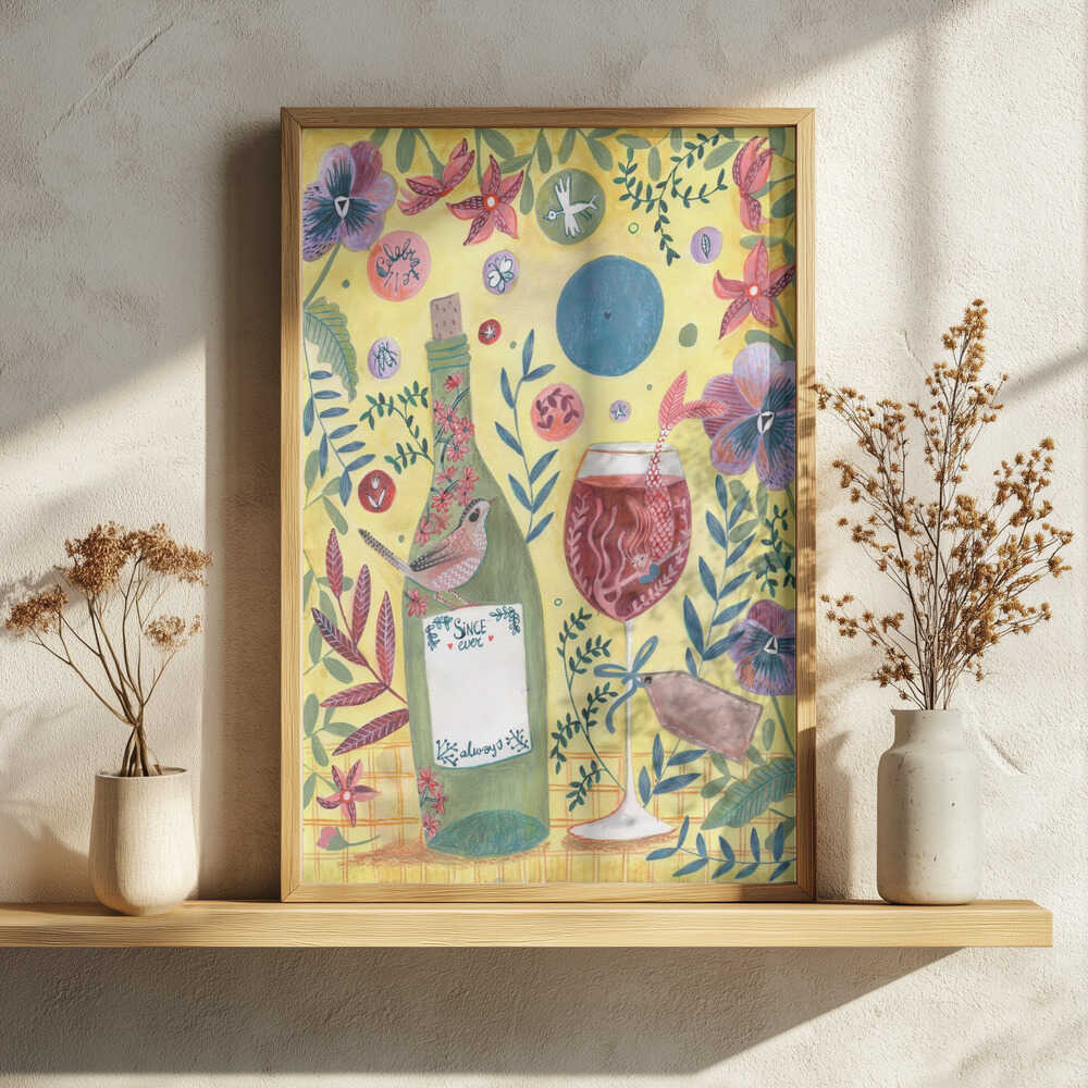 Mermaid Wine Art Print UK — Botanical Vibrant Wall Art — Kitchen — Wall It All Prints