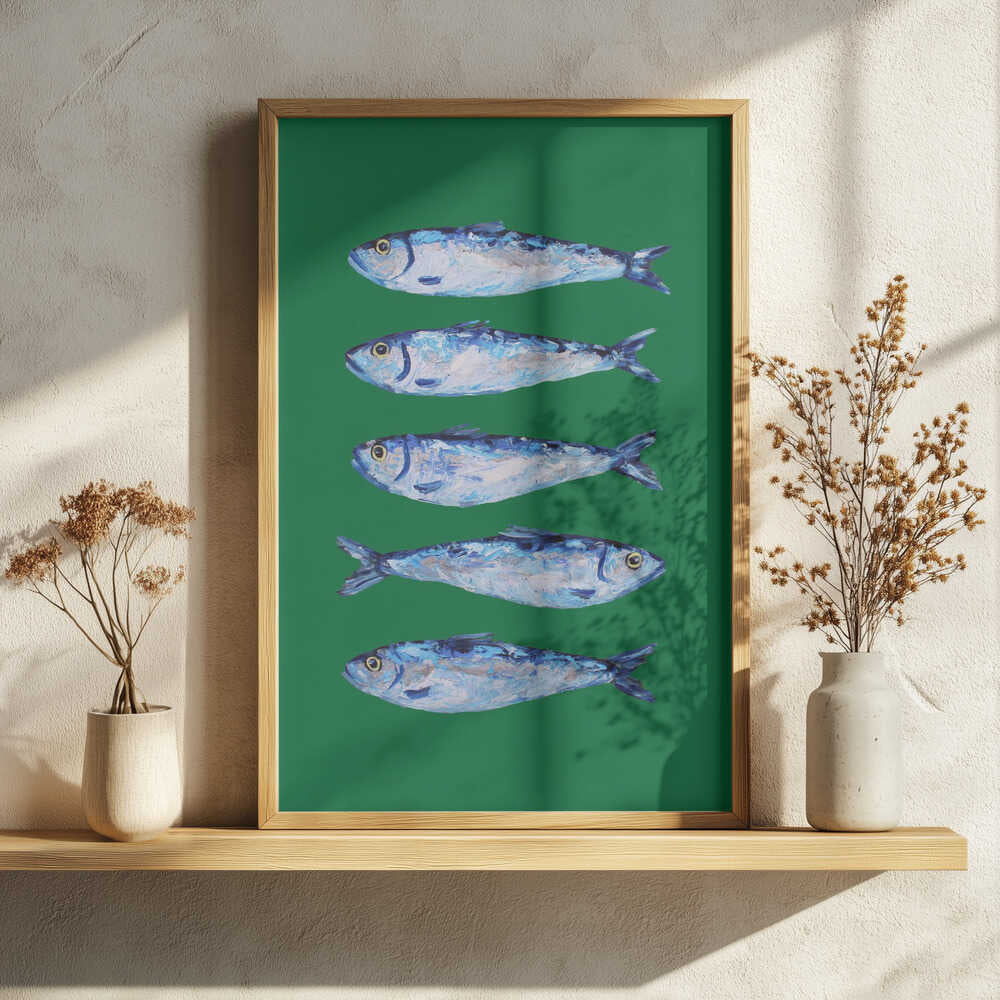 Five Painted Sardines Art Print UK — Abstract Fresh Wall Art — Kitchen — Wall It All Prints
