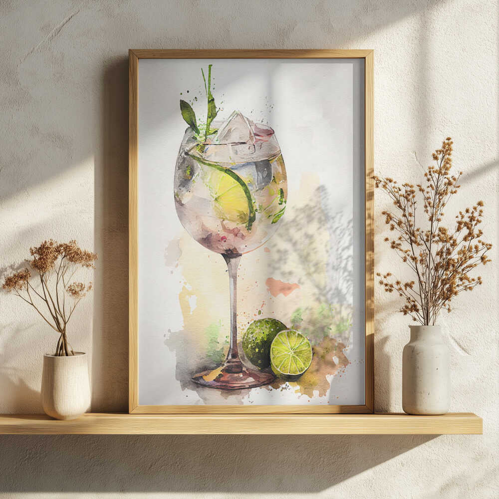 Watercolor Gin Tonic Art Print UK — Botanical Calm Wall Art — Kitchen — Wall It All Prints